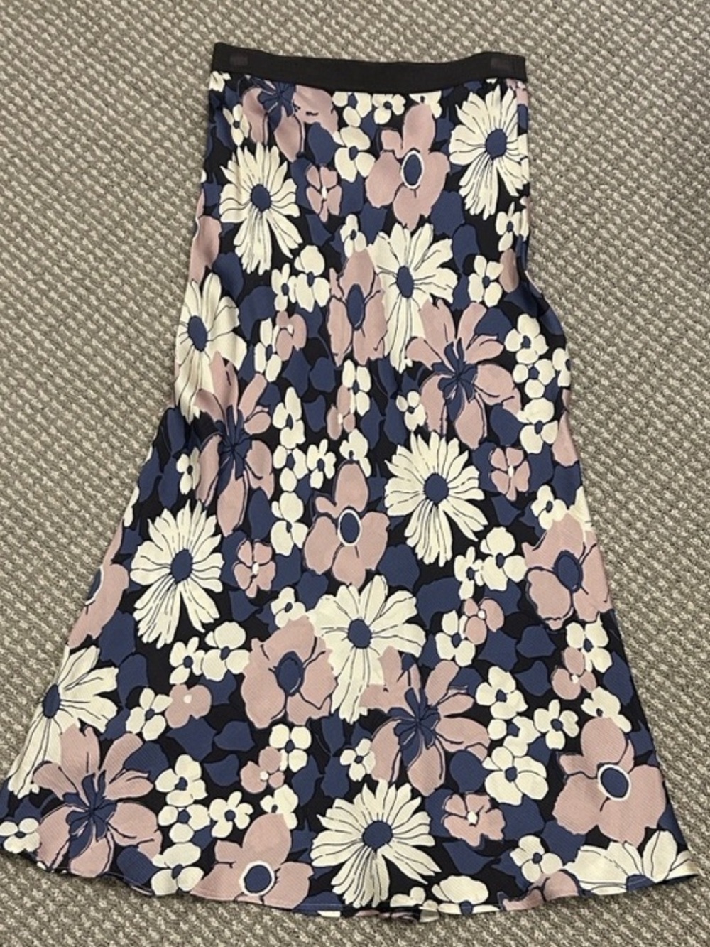 Floral A-Line Midi Skirt in Navy and Pink